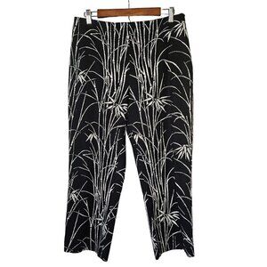 Talbots Size 10 Black White Bamboo Print Pedal Pusher Capris Pants Stretch